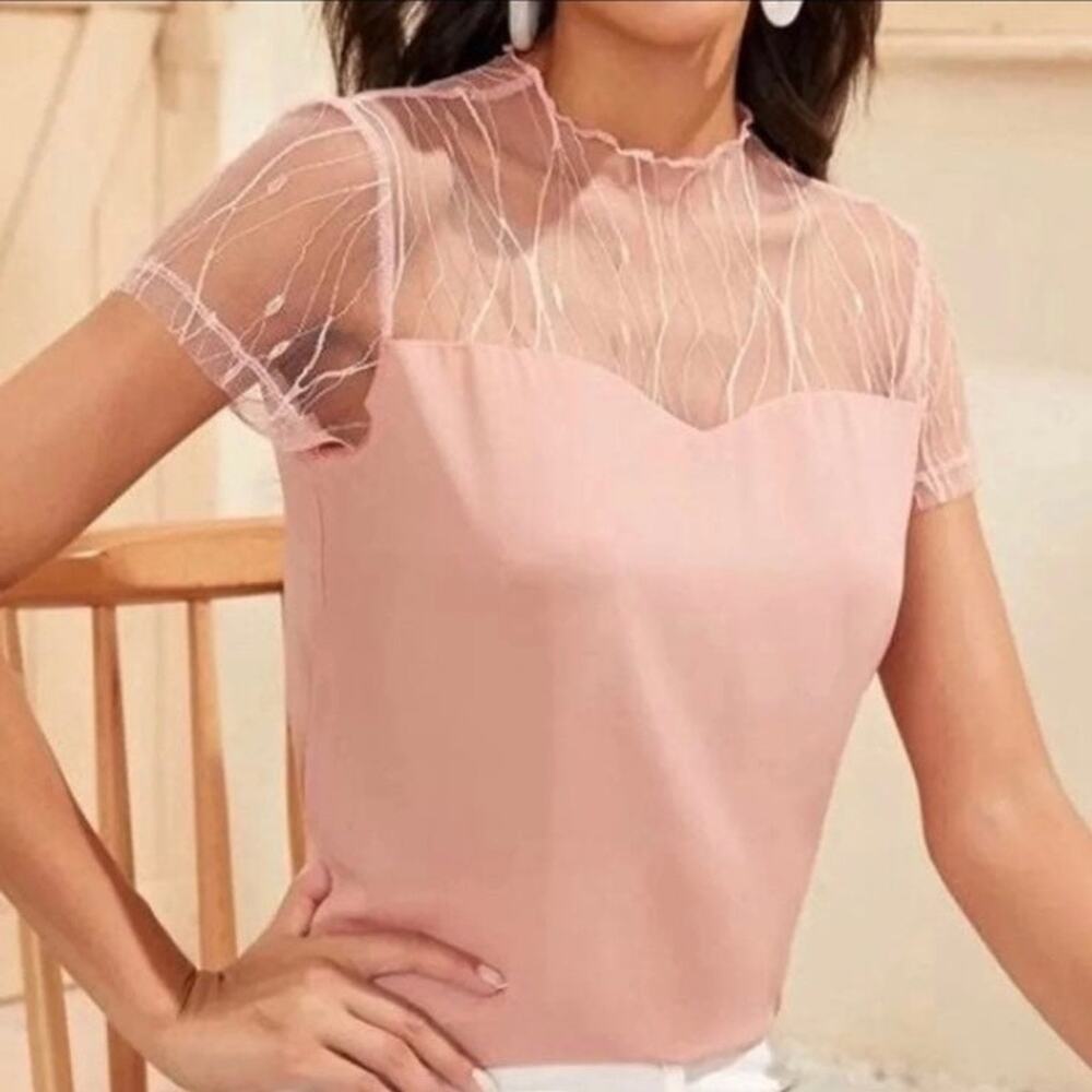 SHEIN mesh detail Top